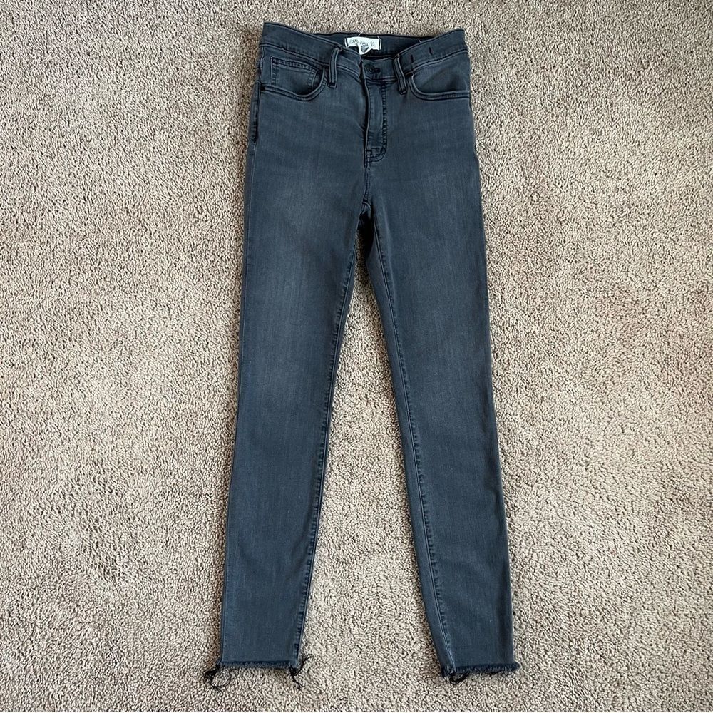 Madewell Gray 10" High Rise Fray Raw Hem Stretch Skinny Jeans 26